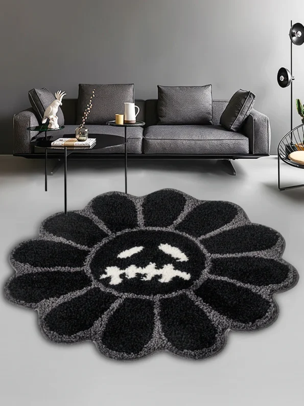 Smiling Face Tufted Rug Flower Art Rug for Bedroom Living Room Retro Rainbow Fluffy Bathroom Smile Rug Nonslip Mat Home Decor - Image 2