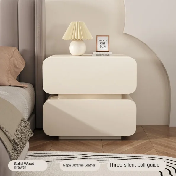 GUIG Cream Wind Bedside Table: Minimalist Modern Solid Wood Nightstand - Image 5