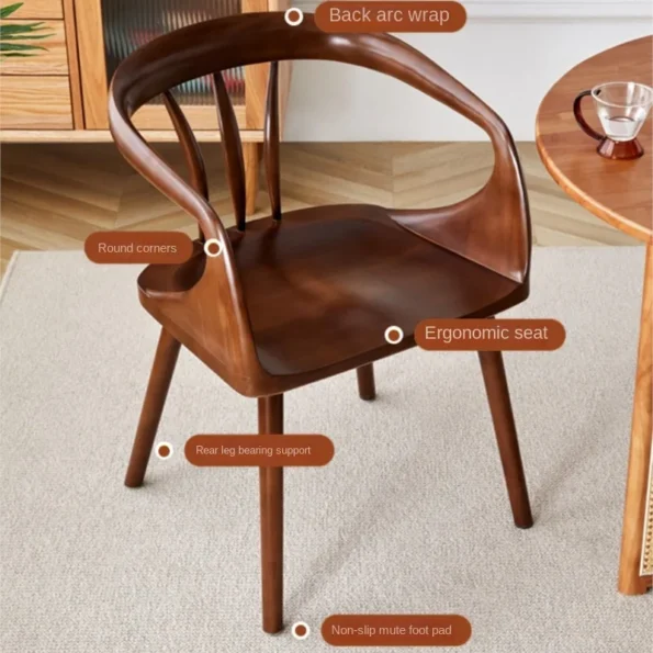 Nordic Home Solid Wood Dining Chair With Armrest Backrest Chair Modern Minimalist Coffee Chair Living Room Kitchen Furniture New - Image 4