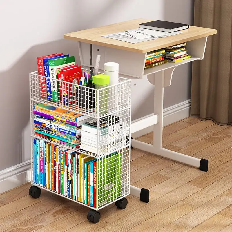 Mobile Bookshelf Under The Table Shelf Storage Bookcase Storage Shelves Cabinet Closet Metal for Home Office Organizer - Image 3