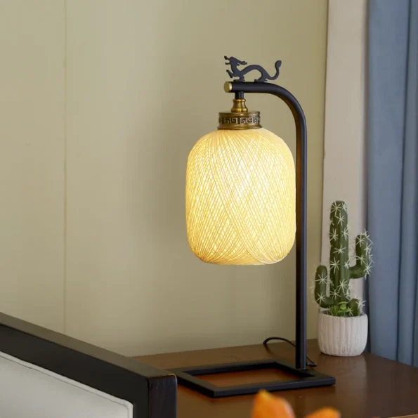 Table Lamp Rattan Study Study Bedroom Bedside Inn Chinese Zen Ancient Style Lamps - Image 3