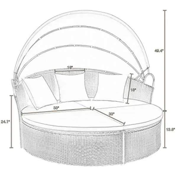 Outdoor Round Garden Sofas Canopy Wicker Rattan Separated Seating Sectional Sofa for Patio Lawn - Image 5