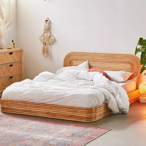 Solid Wood Rattan Bed Frame