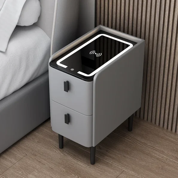 Solid Wood Bedside Table: Nordic Style Smart Nightstand with Wireless Charging and USB - Image 2