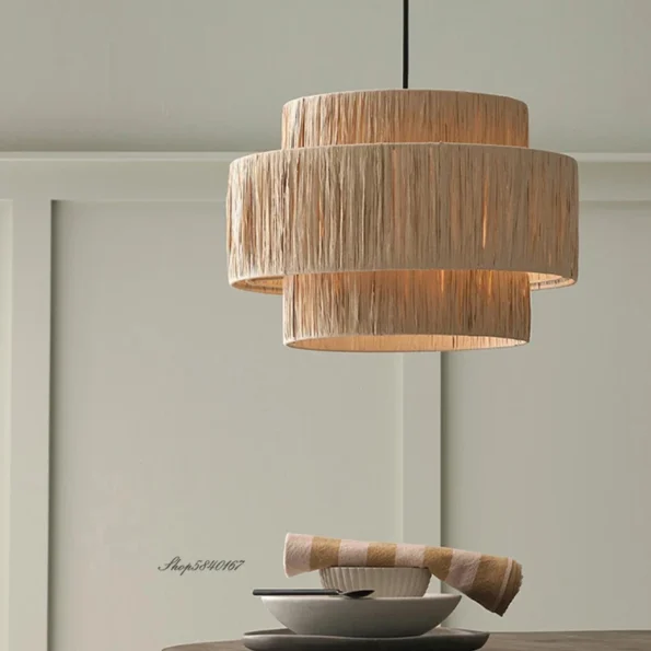 Japanese Style Homestay Pendant Light Living Room Hand-woven Chandeliers Vintage Straw Art Rattan Lamp Dining Room Bedroom Lamps - Image 6