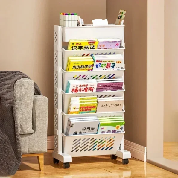 new model  Storage Rack Bookshelf Table Side Wheels Rack Removable Floor Multi Story Dormitory Table Side Storages Basket - Image 2
