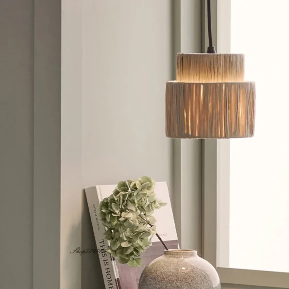 Japanese Style Homestay Pendant Light Living Room Hand-woven Chandeliers Vintage Straw Art Rattan Lamp Dining Room Bedroom Lamps - Image 3