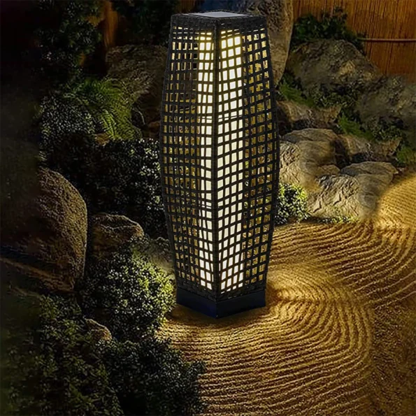Outdoor Floor Lamp Wicker Rattan Solar Powered Lantern IP65 Waterproof Solar Powered Outdoor Lights For Garden Porch Patio Decor - Image 4