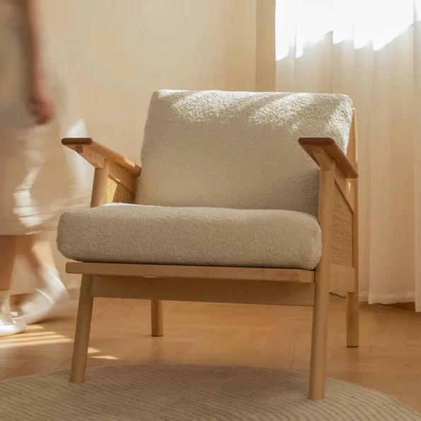 Joylove Nordic Japanese Solid Wood Sofa Chair - Retro Rattan Armchair - Image 2