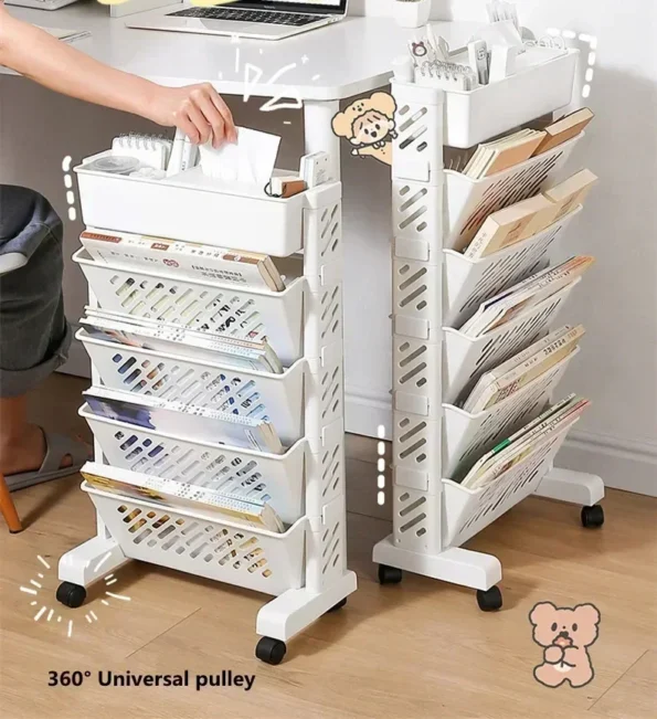 new model  Storage Rack Bookshelf Table Side Wheels Rack Removable Floor Multi Story Dormitory Table Side Storages Basket - Image 3