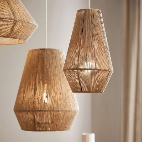 Vintage Hand-woven Rattan Lamp Chinese Style Pendant Light Restaurant Decoration Hemp Rope Living Room Kitchen Lighting Fixture - Image 2