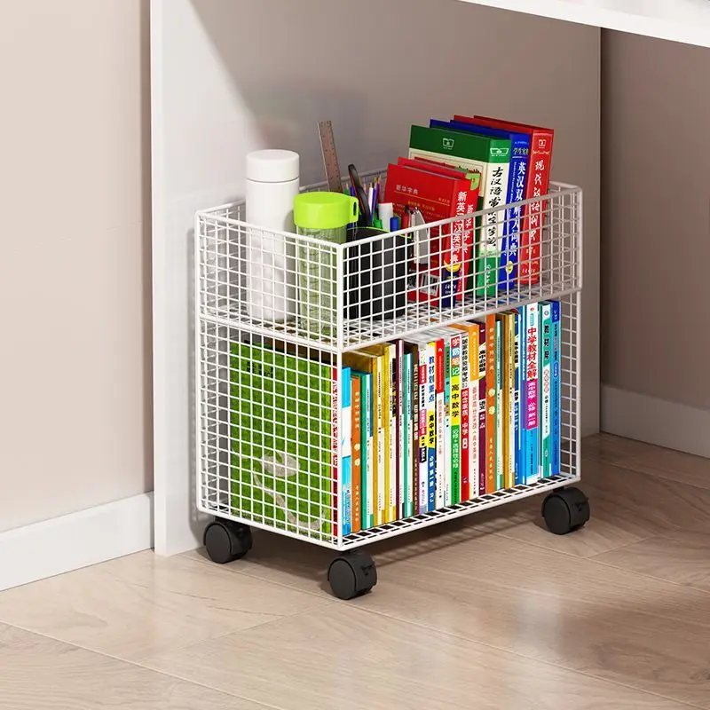 Mobile Bookshelf Under The Table Shelf Storage Bookcase Storage Shelves Cabinet Closet Metal for Home Office Organizer - Image 2