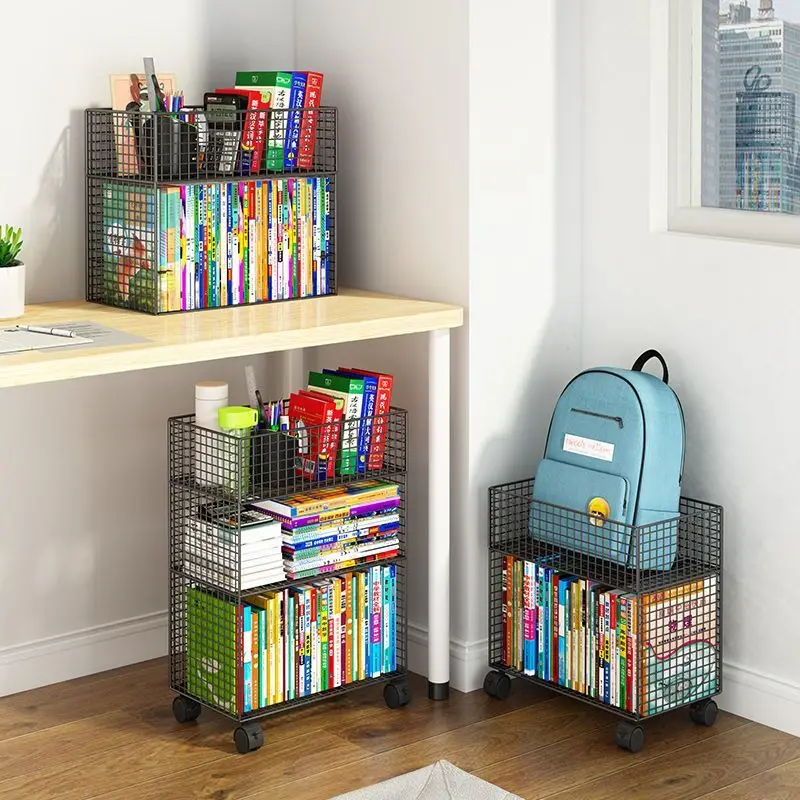 Mobile Bookshelf Under The Table Shelf Storage Bookcase Storage Shelves Cabinet Closet Metal for Home Office Organizer - Image 4