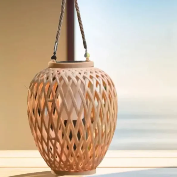 Outdoor Lighting Solar Lantern Night Lights Waterproof Hanging Imitation Bamboo Weaving Table Lamp For Garden Party Decoration - Image 3