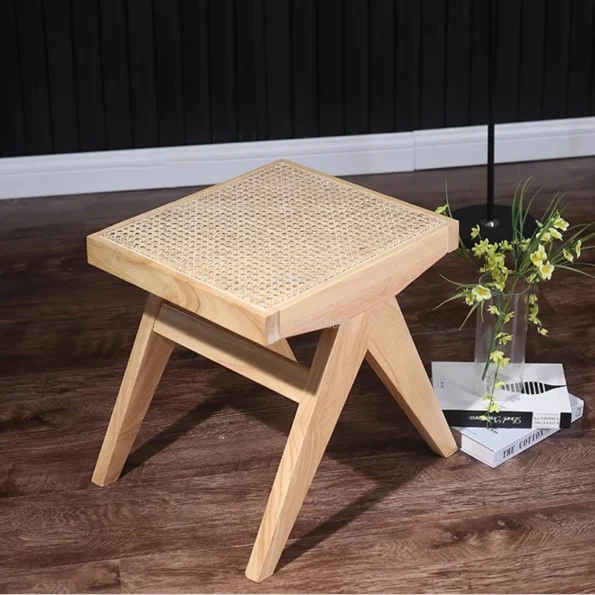 JOYLIVE Rattan Weaving Solid Wood Changing Shoes Stool Dining Livingroom Stool Northern Europe Style Household New Design - Image 2