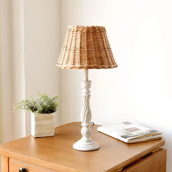 Table lamp rattan woven Japanese Nordic French country retro bedside lamp desktop decoration