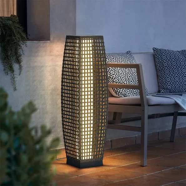 Outdoor Floor Lamp Wicker Rattan Solar Powered Lantern IP65 Waterproof Solar Powered Outdoor Lights For Garden Porch Patio Decor - Image 5