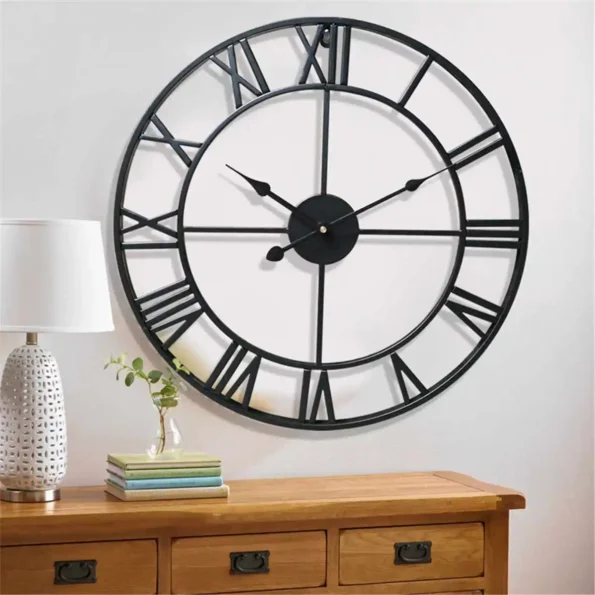 Modern 3D Large Wall Clock with Roman Numerals - Retro Metal Silent Nordic Ornament - Image 4