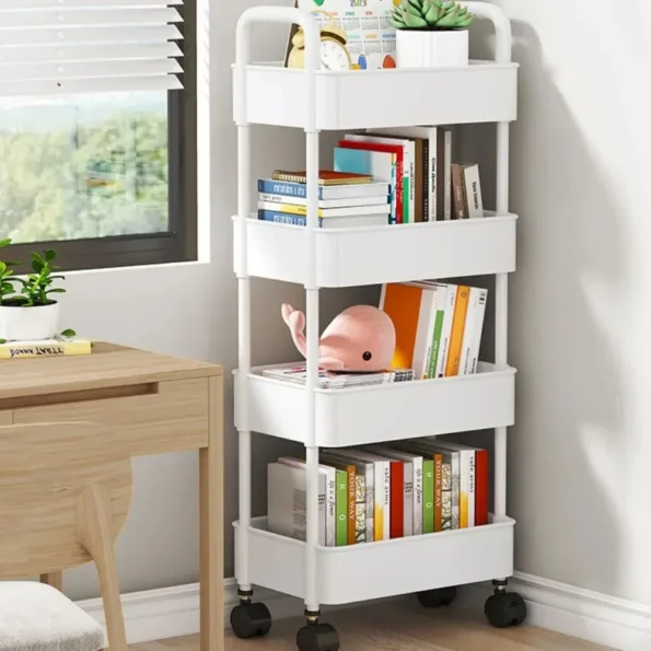 Bookshelf Storage Trolley Mobile Kitchen Organizer Cart With Wheels Multi-Layer Bathroom Shelves Household Snacks Storage Rack - Image 2