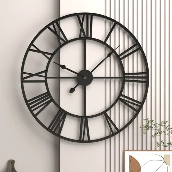 Modern 3D Large Wall Clock with Roman Numerals - Retro Metal Silent Nordic Ornament - Image 2