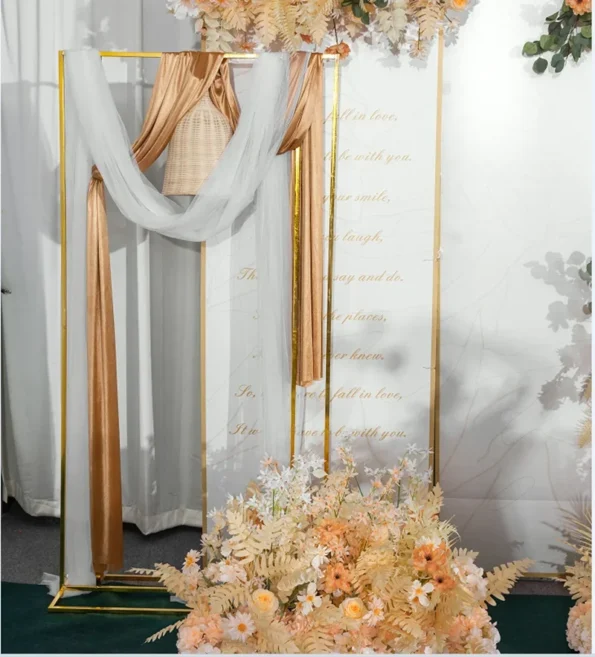 Wedding Arch Square Backdrop Balloon Stand, Shiny Metal, Gold Plating, Outdoor, Artificial Flower, Door Shelf Frame - Image 2