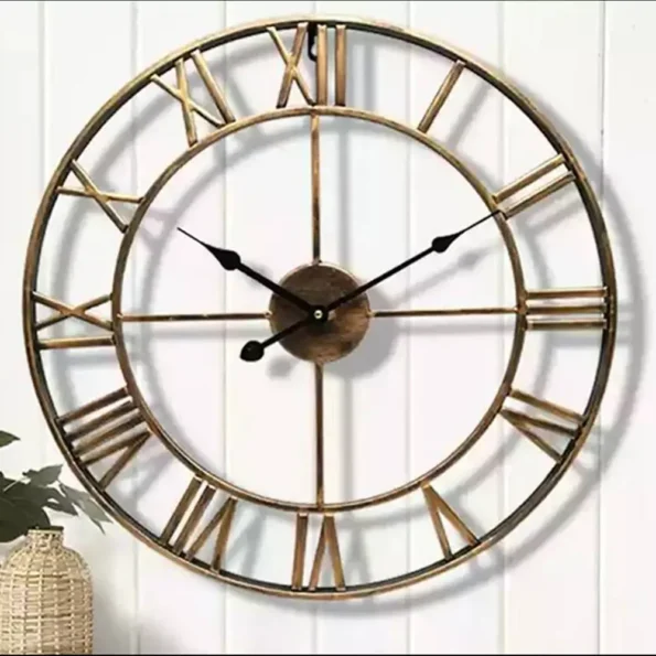 Modern 3D Large Wall Clock with Roman Numerals - Retro Metal Silent Nordic Ornament - Image 3