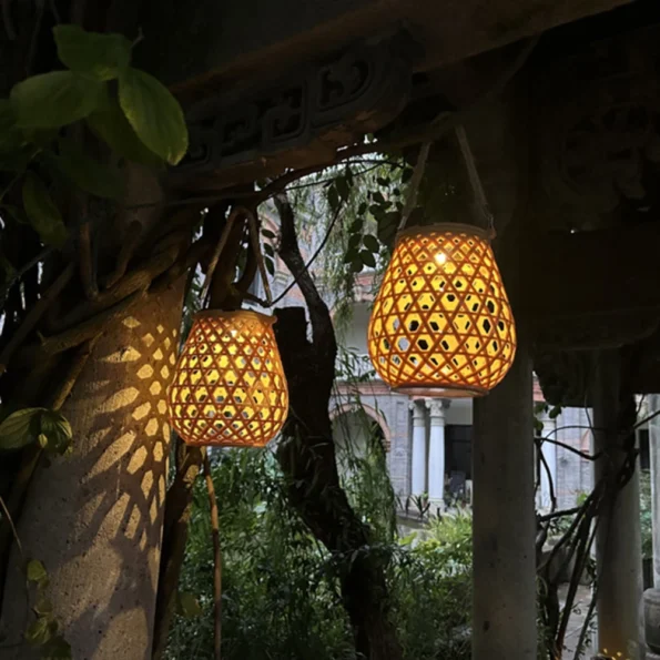 Outdoor Lighting Solar Lantern Night Lights Waterproof Hanging Imitation Bamboo Weaving Table Lamp For Garden Party Decoration - Image 3