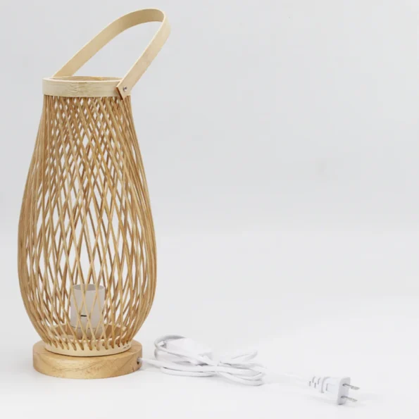 Table Desk Lamp,Night Light Small Rattan Hollow-Out Bamboo Boho Decorative Nightstand Solid Wood Base Lamp for Bedroom,Living - Image 3