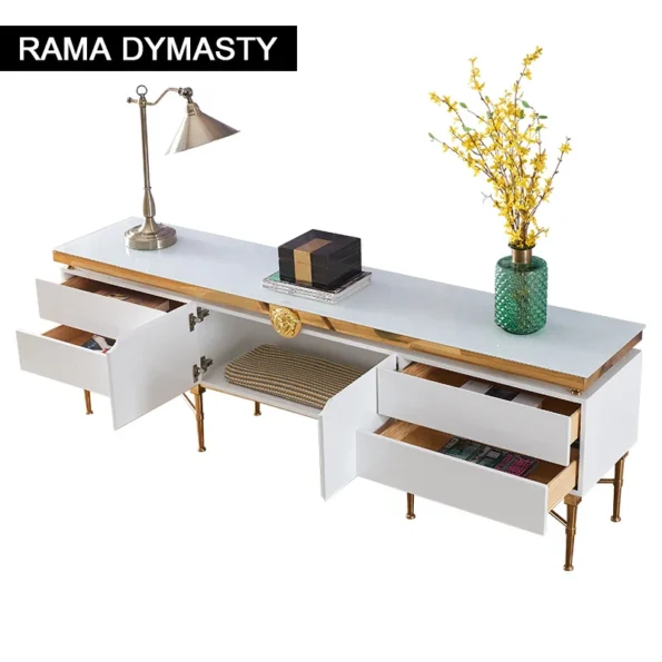 Light Luxury Tv Cabinet Living Room Furniture Modern Stainless Steel Tv Cabinet Lacquered Furniture - Image 2