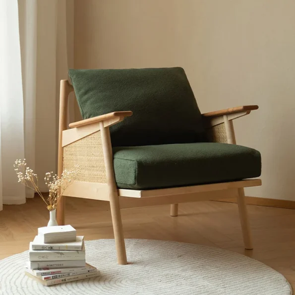 Joylove Nordic Japanese Solid Wood Sofa Chair - Retro Rattan Armchair - Image 4