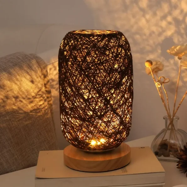 Decor Lighting Wooden Rattan Twine Led Night Light USB Plug Creative Bedside Lamp Romantic Minimalist Table Lamp Bedroom - Image 4