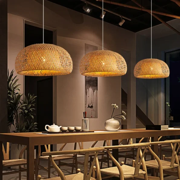 Bamboo Lantern 30cm Pendant Lamp Natural Rattan Wicker E27 LED Chandeliers Hand-Woven Lampshades Lighting Fixture Hanging Light - Image 3