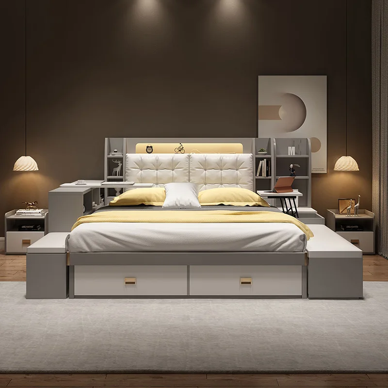 Tatami King/Queen Bed with Bedside Table and Storage: Modern High Box Bed Frame - Image 4