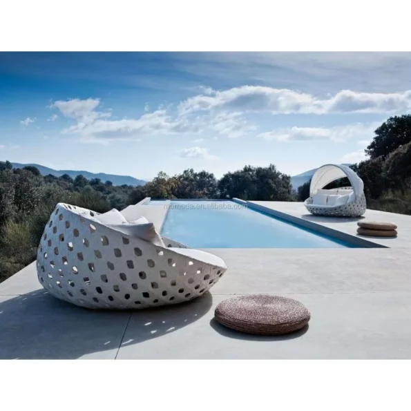 outdoor white rattan wicker beach hotel pool side  sun lounge bed wholesale furniture - Image 4