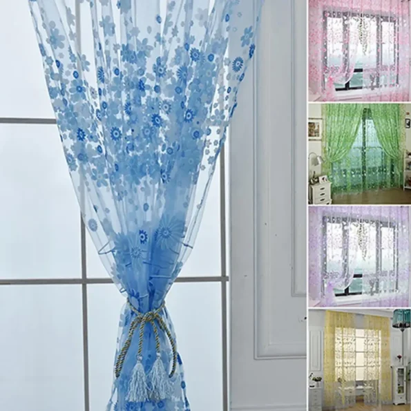 Translucent Floral Window Curtain, Application Room Decor Pastoral Balcony Valance for Home Office Cafe - Image 6
