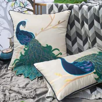 Chinese Embroidered Peacock Pillow Cover