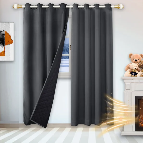 Muwago Warm Folder Cotton Curtains for Winter Thermal Insulated 100% Blackout Sound Proof Drapes with Black Backing Cold Windproof - Image 2