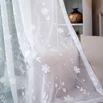 Korean white embroidered voile curtains