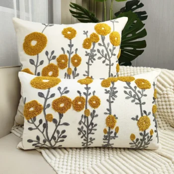 oho Floral Tufted Embroidery Cushion Cover