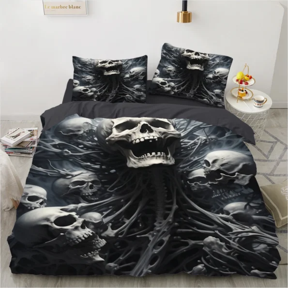 Black Skeleton Skull Bedding Set