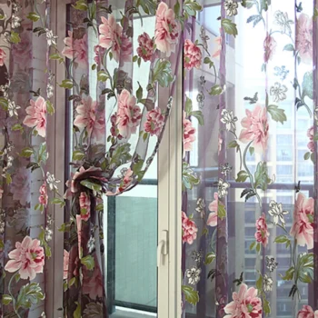 Eseld Purple Floral Tulle Curtains