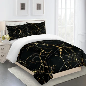 3-Piece Gold & Black Marble Bedding Set