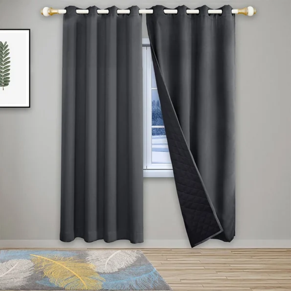 Muwago Warm Folder Cotton Curtains for Winter Thermal Insulated 100% Blackout Sound Proof Drapes with Black Backing Cold Windproof - Image 6